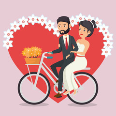 just married couple in bicycle avatars characters vector illustration design