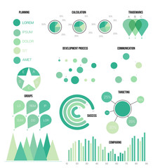 Eco Nature Green Infographic Vector Flowchart, Rate Elements Set. Diagram, Pie Chart Statistic Bar Timeline Business Success Plan Design. Global Nature Rate, Info Chart, Data Inforgaphic Document.