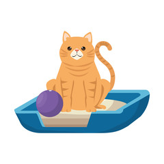 cute cat mascot in the bed with ball character vector illustration design