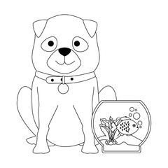 aquarium bowl with colors fish and dog vector illustration design