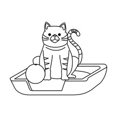 cute cat mascot in the bed with ball character vector illustration design