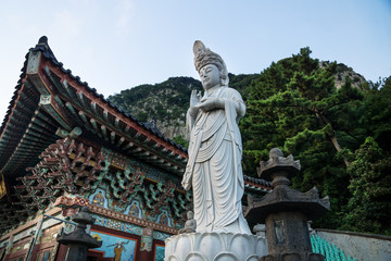 Statue in front of Sanbanggulsa temple and Sanbang mountain, Sanbang-ro, Jeju Island, South Korea