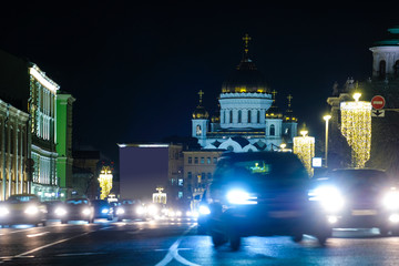Obraz premium Moscow, Russia - March, 23, 2018: Landscape with the image of night Moscow