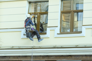 St. Petersburg, Russia - April, 15, 2018: Steeplejack works in St. Petersburg