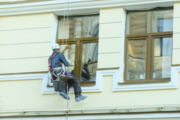 St. Petersburg, Russia - April, 15, 2018: Steeplejack works in St. Petersburg