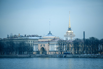 Fototapeta premium St. Petersburg, Russia - April, 17, 2018: city scape with the image of Neva embankment in St. Petersburg