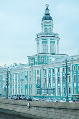 Fototapeta na wymiar St. Petersburg, Russia - April, 17, 2018: city scape with the image of Neva embankment in St. Petersburg