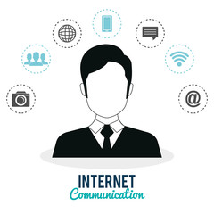 man with social network icons vector illustration design