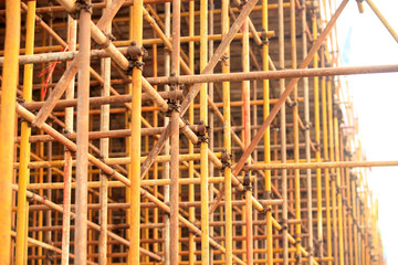 Scaffolding is on the construction site.
