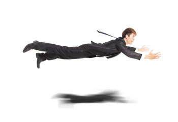 business man flying and isolated on white