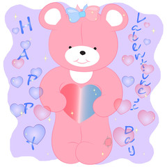  pink bear with hearts vector 