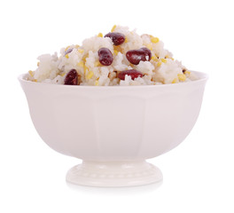 Rice Cooked with Red Kidney Beans isolated on white background.