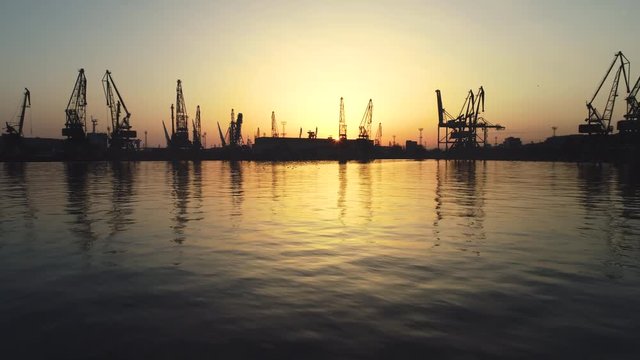 Aerial view of Varna sea port and industrial cranes,  Bulgaria