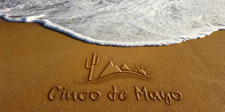 Cinco De Mayo Sand Wave Beach Text. Photo image