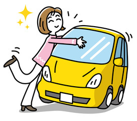 Naklejka premium 車に抱きつく女性
