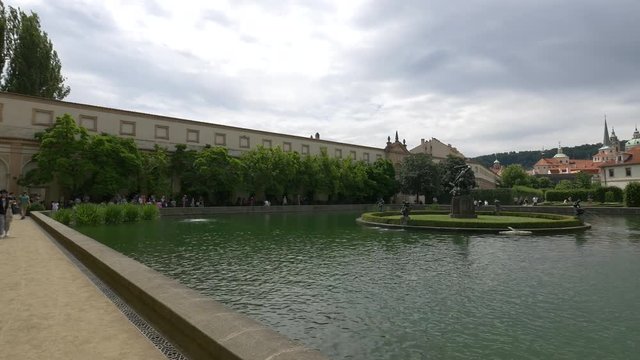 Lake with sculptures in Wallenstein Garden