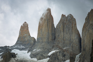 Mirador las Torres the three jagged granite granite towers in Torres del Paine National Park