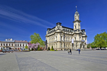 The Central Square of the  Lesser Poland town of Nowy Sacz. Town Hall - obrazy, fototapety, plakaty