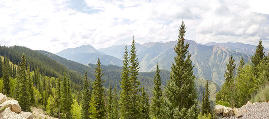 Panoramic photo of Aspen Mountains in Rocky Mountains during the summer