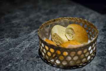 Dinner with bread on basket