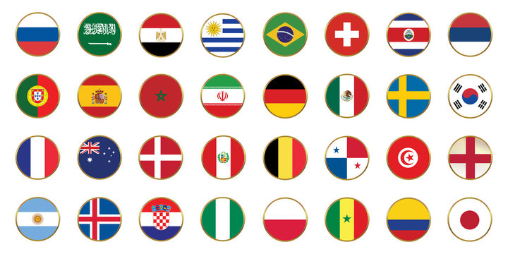 Flag of 32 countries football championship 2018 Russia