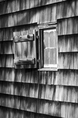 Black and white window on rustic cabin