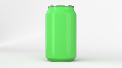 Blank small green aluminium soda can mockup on white background