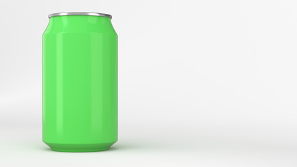 Blank small green aluminium soda can mockup on white background