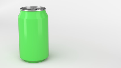 Blank small green aluminium soda can mockup on white background