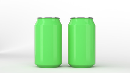 Two small green aluminum soda cans mockup on white background