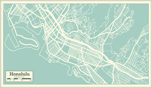 Honolulu USA City Map in Retro Style. Outline Map.