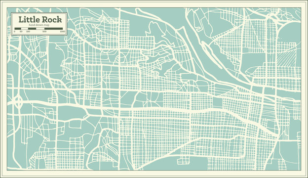 Little Rock USA City Map in Retro Style. Outline Map.