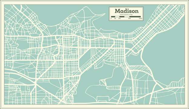 Madison USA City Map in Retro Style. Outline Map.
