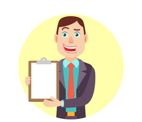 Businessman showing clipboard