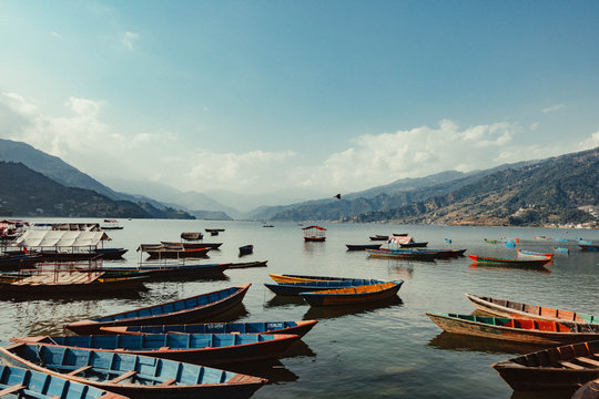 Boats  in the Phewa Lake in Pokhara