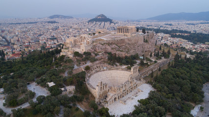 Aerial view of Acropolis of Athens ancient citadel in Greece