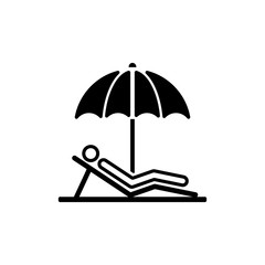 Person lying on a beach under an umbrella vector icon