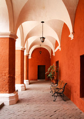 Fototapeta na wymiar The corridor in the Monastery of Saint Catherine, for nons Arequipa, Peru.