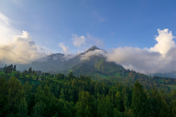 Fototapeta premium Scenic view of mountain range at Bromo Tengger Semeru National Park, East Java of Indonesia.