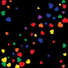 Festive Background with Colorful hearts. Delicate Pattern for Postcard, Print, Banner or Poster. Pretty hearts For Party Decoration, Wedding, Birthday or Anniversary Invitation. Vector
