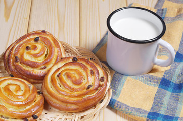 Buns with mug of milk