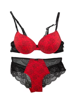 Red and black bra and panties set. Isolate on white Stock Photo