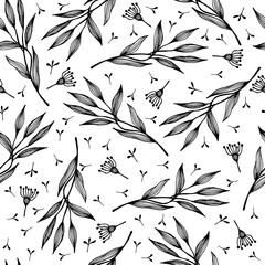 Fototapeta premium Branch with leaves and dandelion. Seamless pattern.