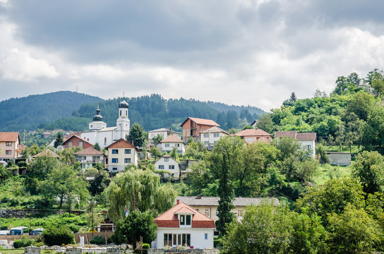 Panorama town of "Visegrad" during the summer - Bosnia and Herzegovina