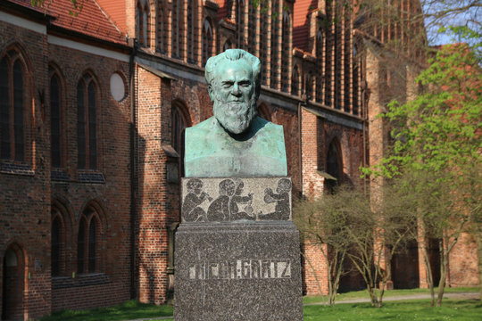 Salzwedel, Germany - April 20, 2018: View of the Friedrich Gartz Monument in the Hanseatic city of Salzwedel, Germany. Gartz was a composer, organist and music teacher from the Altmark.