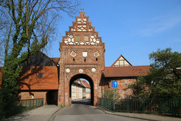 Salzwedel, Germany - April 20, 2018: View of the stone gate of the Hanseatic city of Salzwedel, the...