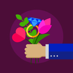 Businessman gives bouquet