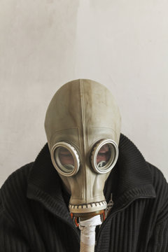 A man in a gas mask