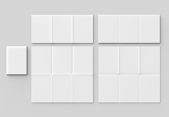 12 page leaflet - French fold vertical brochure mock up isolated on soft gray background. 3D illustrating