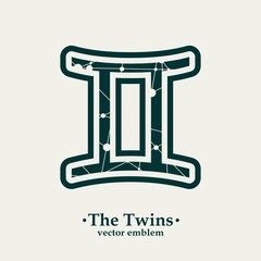 Zodiac symbol textured by connected lines with dots pattern. Sign of the Twins